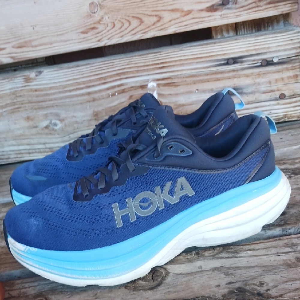 Hoka Bondi 8 Blue and Black Athletic Shoes with Maximalist Cushioning - Picture 8 of 15